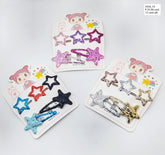 Impression Set of 12 Star-Designed Sequins Embellished Snap Clips - Multicolor, Stylish Hair Accessories for Girls & Women